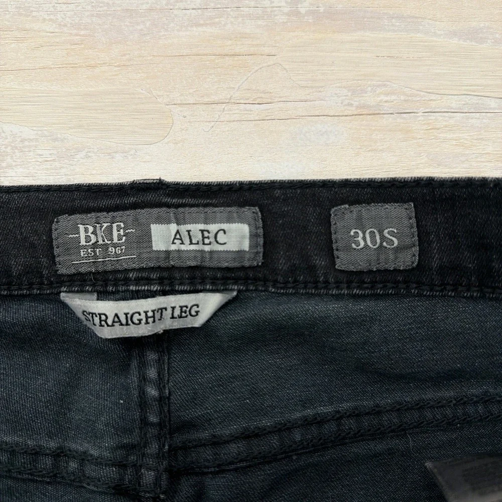 BKE Jeans Alec Straight Leg Dark Wash Whiskered Stretch Denim Black Mens 30S